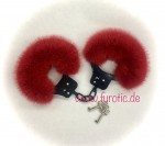 NERZ Rot - Metall Handschellen in Schwarz - Pelz Handschellen - Fur Handcuffs - MINK RED